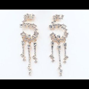 DESIGNER INSPIRED GOLD TONE “5” RHINESTONE PIERCED EARRINGS